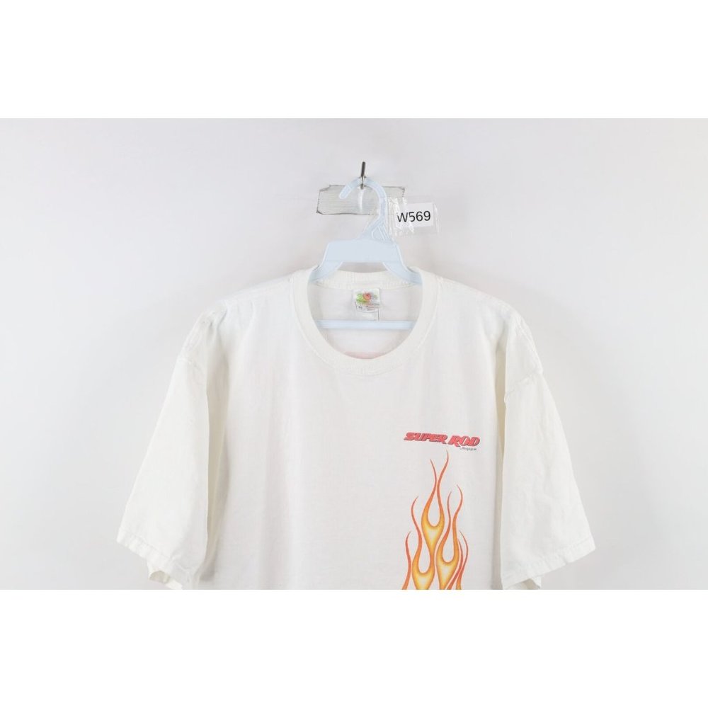 Vintage Y2k 2001 Mens Xl Distressed Super Rod Magazine Fire Flames T-Shirt White View 2